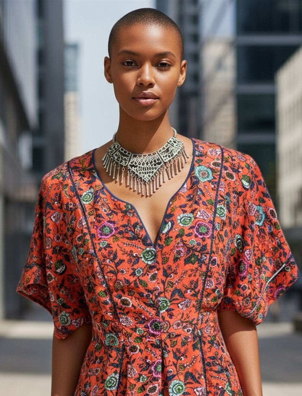 Anthropologie Maeve Maes Silk Kimono Blouse Boho Belt Floral Orange Xtra Small